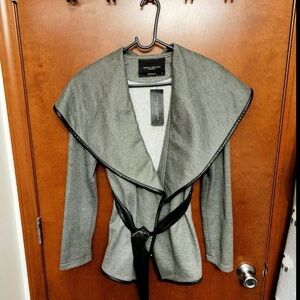 AKIRA Chic Gray Knit Top with Pleather accent